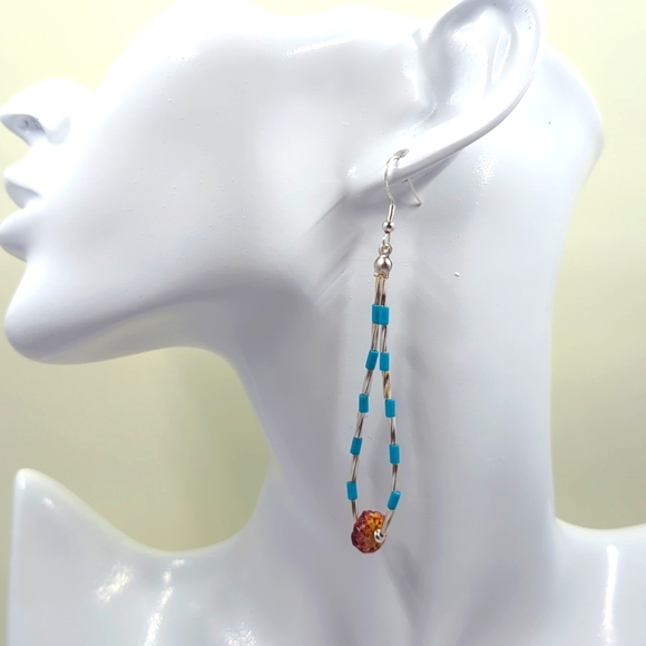 Hand Crafted Jewelry - Handmade silver, turquoise spiny oyster dangle earrings